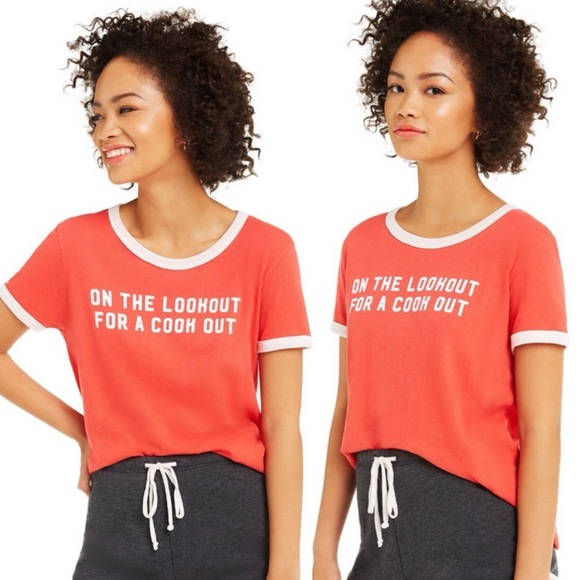 NWT WILDFOX  Womens T Shirt Tee Red Cook Out Johnny Ringer Tee Size Large - Picture 1 of 9